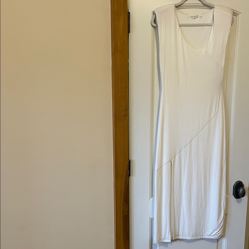 Good American Cream Sleeveless Maxi Dress With Unique off center V-Neck line